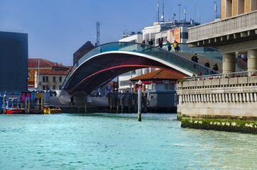 VENICE, ITALY - circa MAR, 2016: City View of Venice with constitution bridge on grand canal