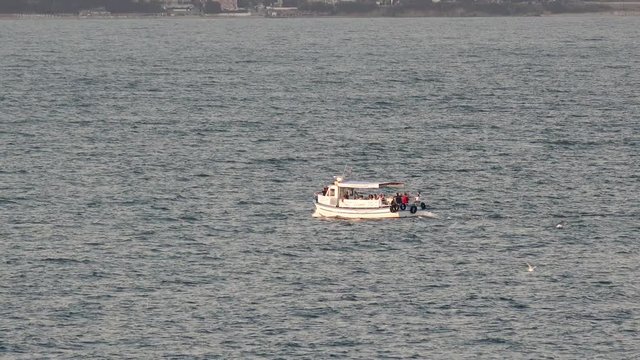 Small boat on the sea, aerial view