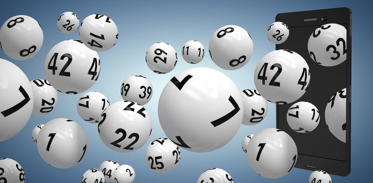 Composite image of 3d image of white bingo balls