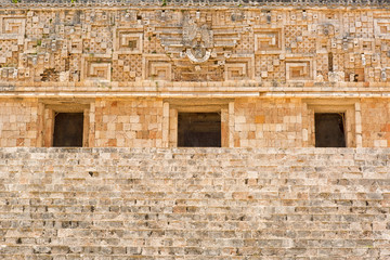 Fototapeta na wymiar architectural details of the govermnors palace at Uxmal archaeological site in Yucatan Mexico