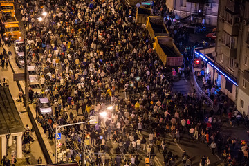 Top view of crowd of uncertain people walking on festival