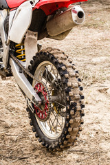 Rear wheel of a sports motorcycle close-up