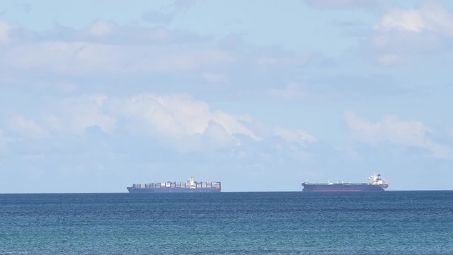 MAURITIUS, MAY 22, 2017. Cargo ships arriving at Port Louis, in Mauritius on May 22nd 2017. 