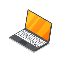 Laptop device isometric 3D icon. Digital technologies, mobile computer gadget with network communication vector illustration