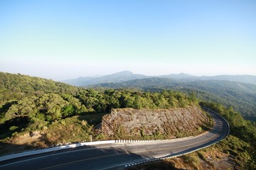 Beuatiful curve road on the mountain, curve road at Inthanon Mountain - Chiangmai Thailand.