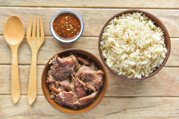 Roasted pork and spicy dipping sauce  served with steamed rice