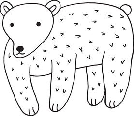 Forest animal bear doodle cartoon simple illustration. kids drawing style coloring page
