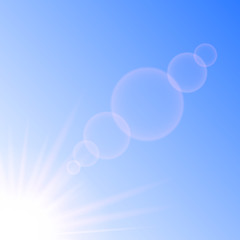 Absrtact background sun rays on blue sky. Vector
