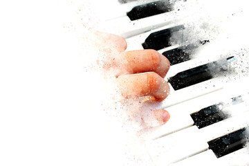 Naklejka premium Abstract beautiful hand a woman playing keyboard of the piano foreground Watercolor painting background and Digital illustration brush to art.