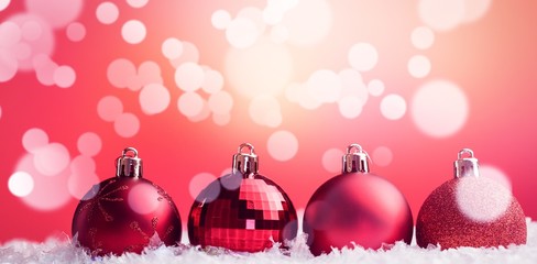 Various type of Christmas baubles lined up