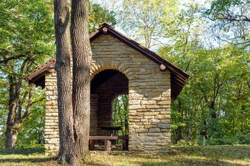 Stone shelter at Wyalusing State Park
