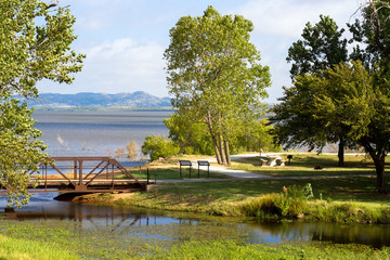 Great Plains State Park in Oklahoma, walking path along the Tom Steed Reservoir