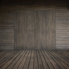 Old grunge wood simple door and wooden wall