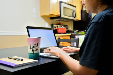 A woman working from home