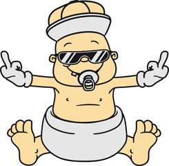 wichser mittelfinger böse gemein zeigen cool sonnenbrille beleidigen fuck you off begrüßen glücklich dick fett sitzend klein süß niedlich windel kind baby comic cartoon