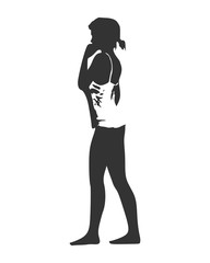 Posing business woman wearing the slip dress. Black and white silhouette