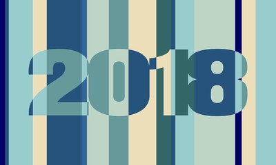 2018 new year number on blue color tones lines. Holiday celebration card