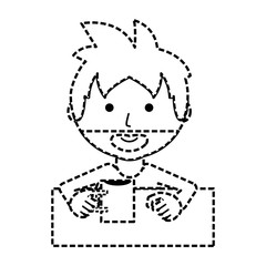 flat line  uncolored man drinking coffee sticker over white backgrond vector illustration