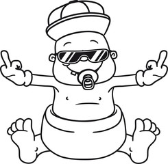 wichser mittelfinger böse gemein zeigen cool sonnenbrille beleidigen fuck you off begrüßen glücklich dick fett sitzend klein süß niedlich windel kind baby comic cartoon