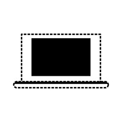 Fototapeta na wymiar flat line monochromatic laptop sticker over white background vector illustration