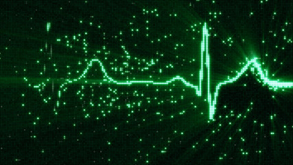 Glowing green EKG electrocardiogram waveform on monitor