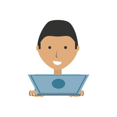 colorful young businessman  with laptop  over  white background  vector illustration