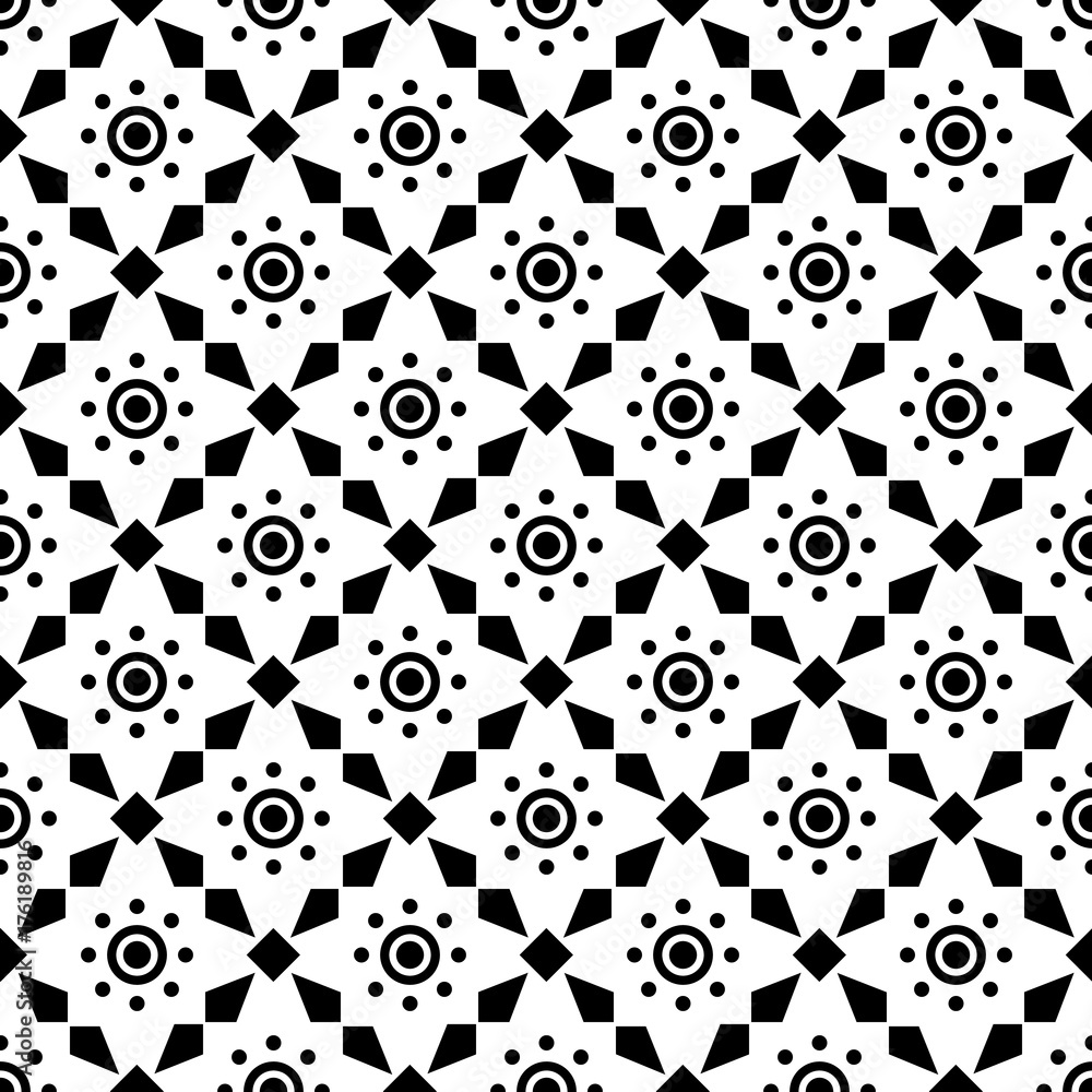 Poster abstract geometric seamless pattern. black and white style pattern with circle and rhombus