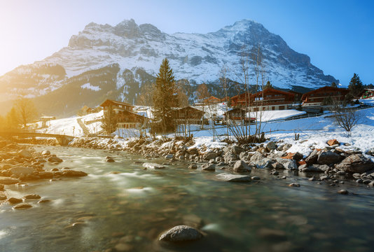 Beautiful Scenic Landscape In Winter, Interlaken, Switzerland, Europe