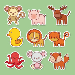 cute animals icon set over green  background colorful design vector illustration