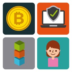 set of icons blockchain business digital access vector illustration