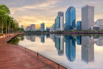 Fototapeta na wymiar Benjakiti Park morning in Bangkok city,Thailand
