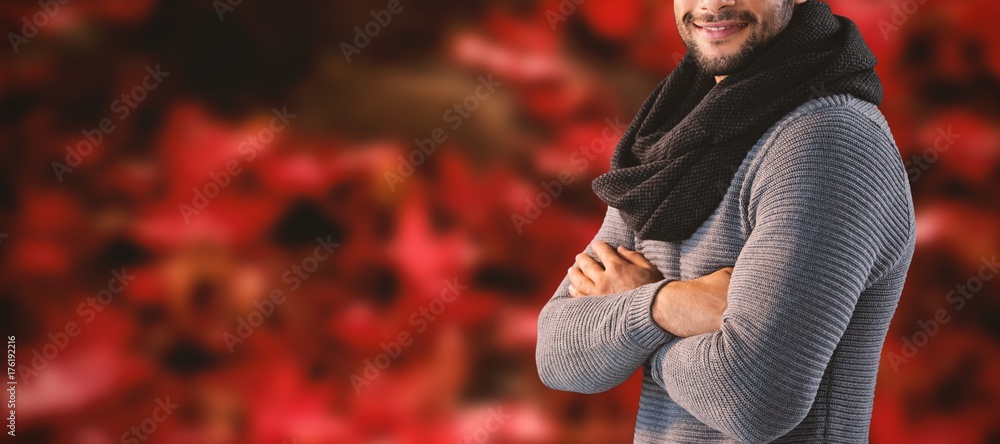 Poster composite image of portrait of smiling man standing with arms