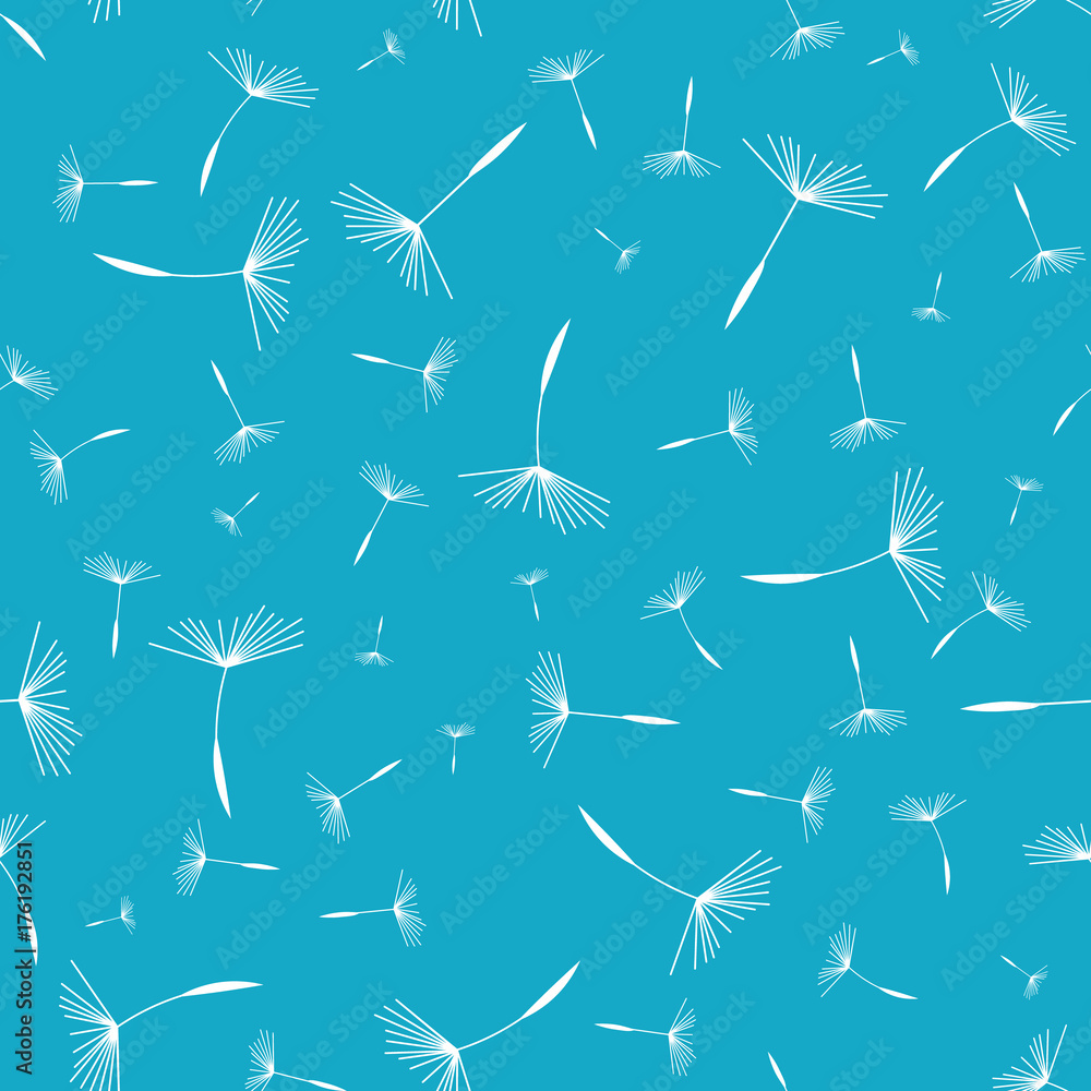 Poster dandelion seamless pattern. floral pattern of dandelions. seamless simple background with flying dan