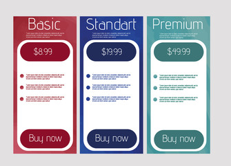 Web pricing table design for business .Vector illustration.
