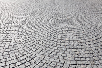 Old square cobble stone paving perspective background - 176193083