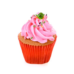 Pink cupcake isolated on white background