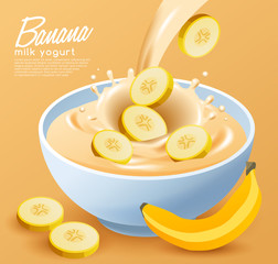 Yogurt Bowl with Cereals and variety of fruits : Vector Illustration