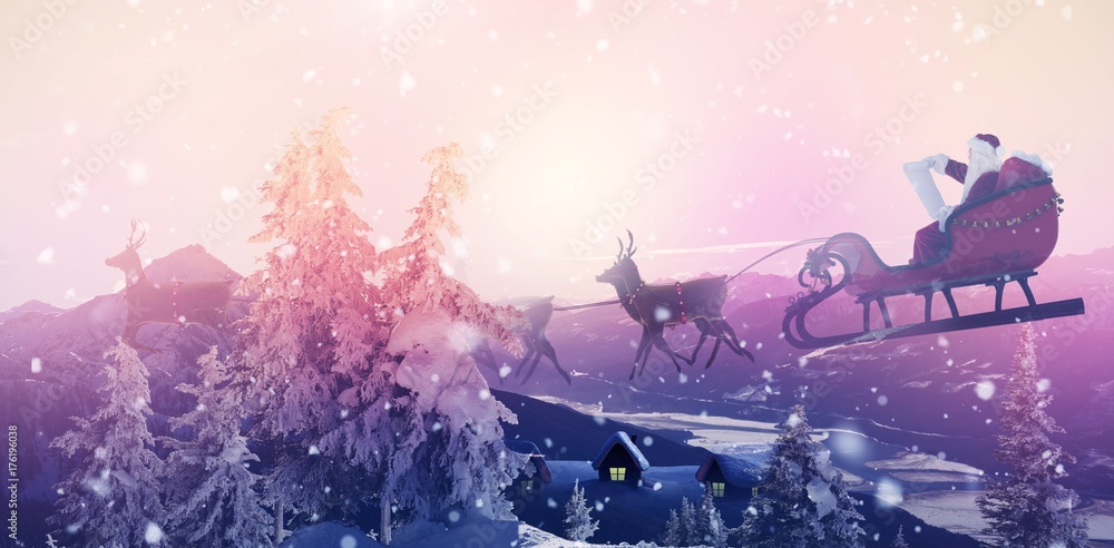 Canvas Prints Composite image of side view of santa claus riding on sleigh