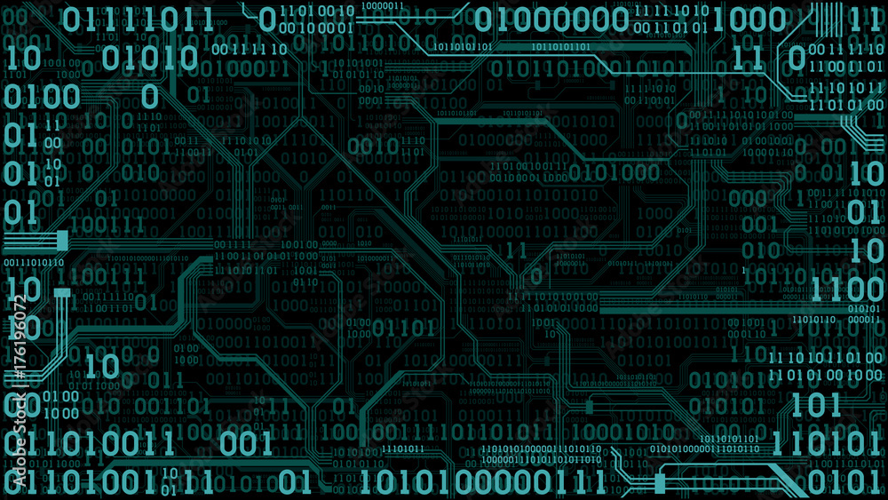 Poster abstract futuristic electronic circuit board with binary code, computer digital technology backgroun