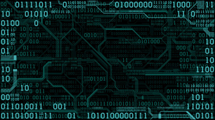 Abstract futuristic electronic circuit board with binary code, computer digital technology background, frame, well organized layers