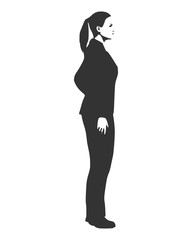 Posing business woman wearing the suit. Black silhouette