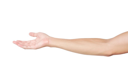 Fototapeta premium Man hands holding something on white background, clipping path