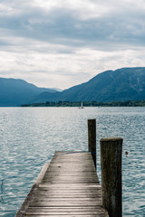 Fototapeta premium Pier in Mondsee lake a summer day