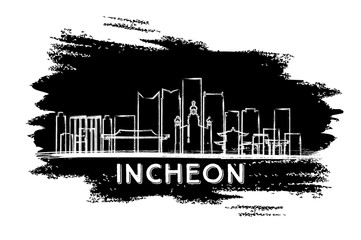 Fototapeta premium Incheon South Korea Skyline Silhouette. Hand Drawn Sketch.