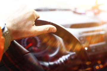 Stylish black car interior close-up details