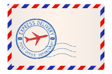 International envelope with red and blue border. With Express delivery stamp