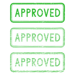 APPROVED stamps. Green ink stamps for documents