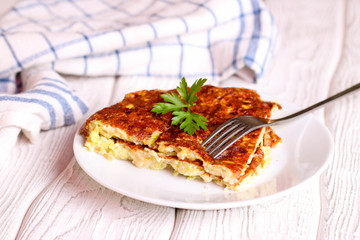 Omelete with zuccini, close up