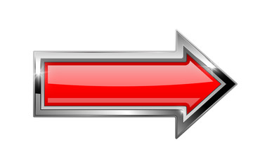 Red arrow with bold chrome frame. 3d shiny icon