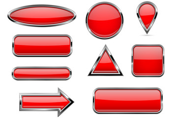 Buttons set. Red shiny 3d icons